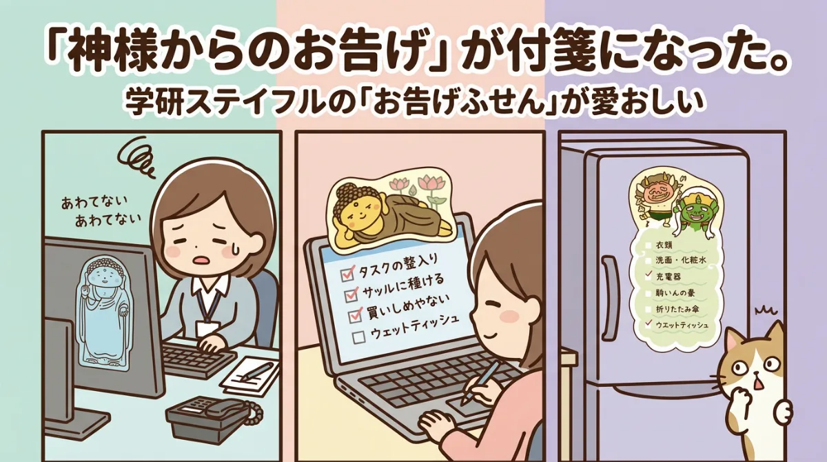 「神様からのお告げ」が 付箋になった　これ、デスクに置いておきたい