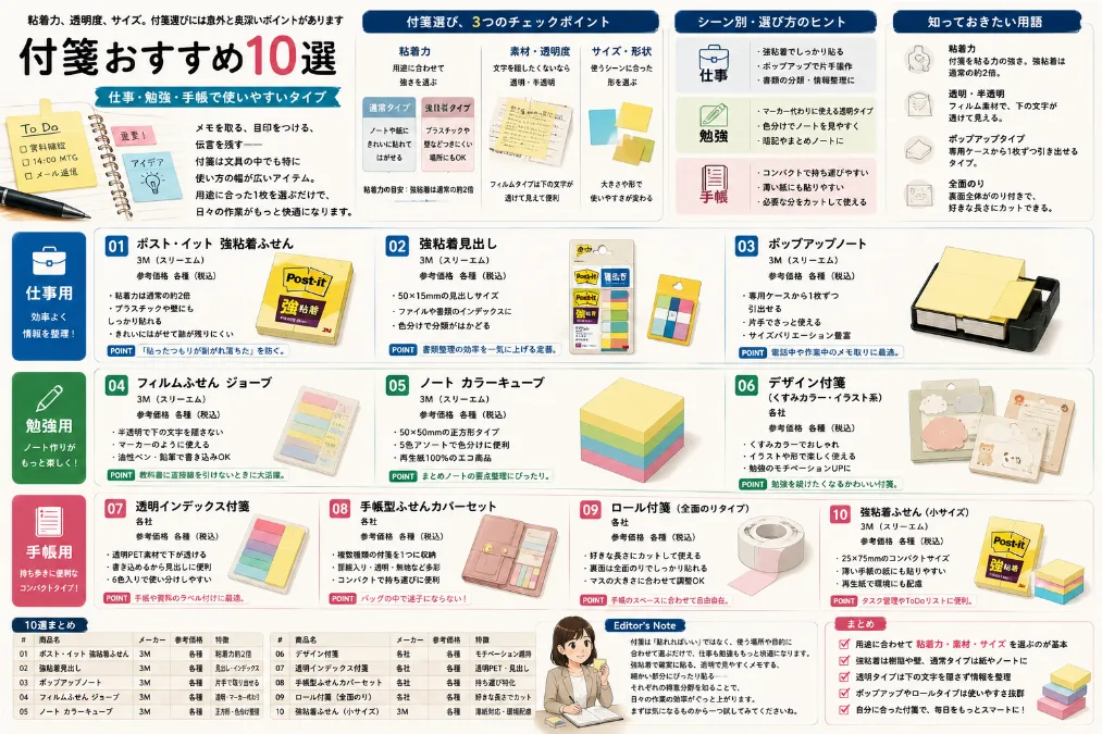 付箋おすすめ10選 ｜仕事・勉強・手帳で 使いやすいタイプ