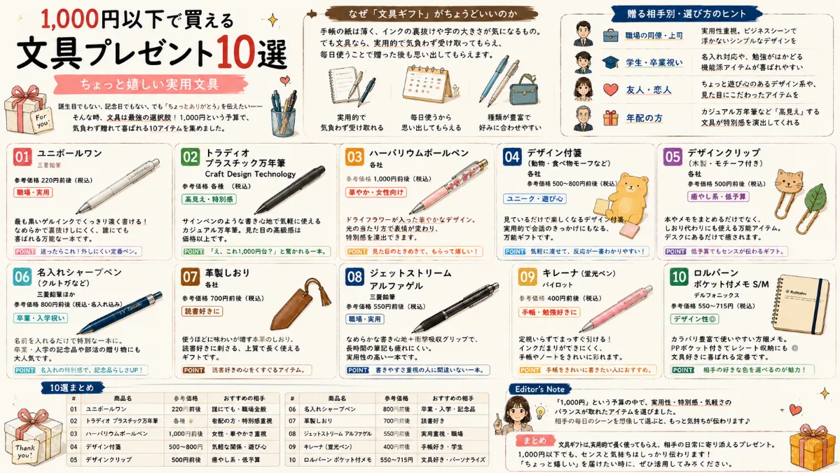 1,000円以下で買える 文具プレゼント10選 ｜ちょっと嬉しい実用文具