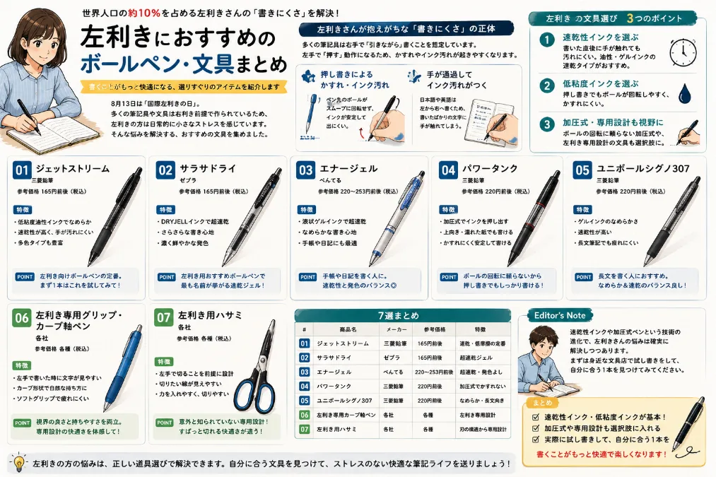 左利きにおすすめの ボールペン・文具まとめ