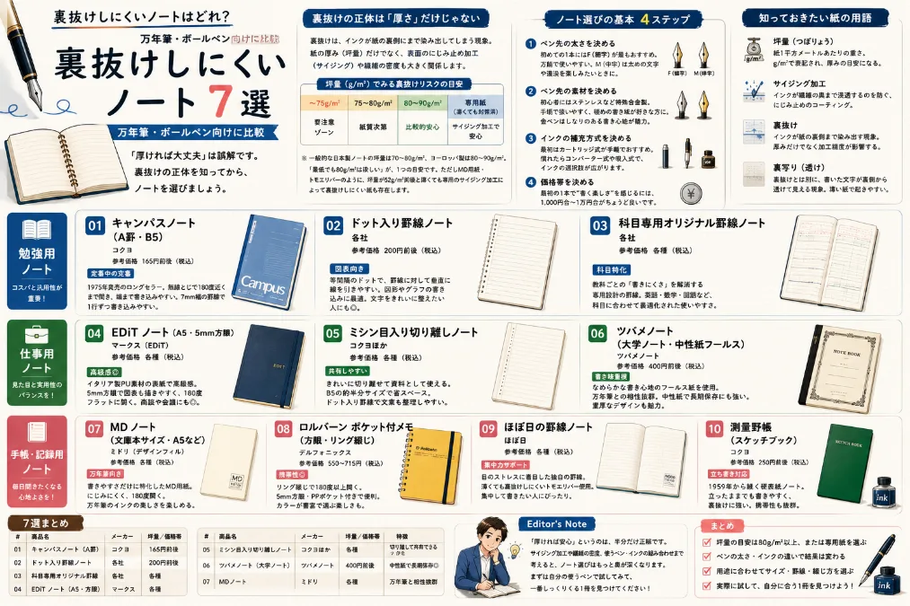 裏抜けしにくいノートはどれ？ ｜万年筆・ボールペン向けに比較