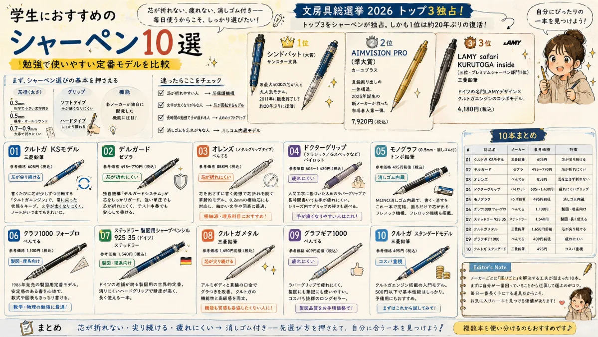 学生におすすめのシャーペン10選 ｜勉強で使いやすい定番モデルを比較