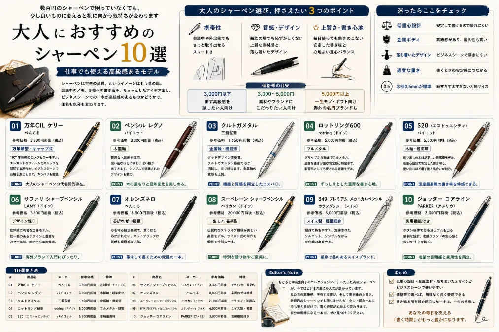 大人におすすめのシャーペン10選 ｜仕事でも使える高級感あるモデル